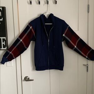 Custom made, Plaid Sleeve Navy Hoodie